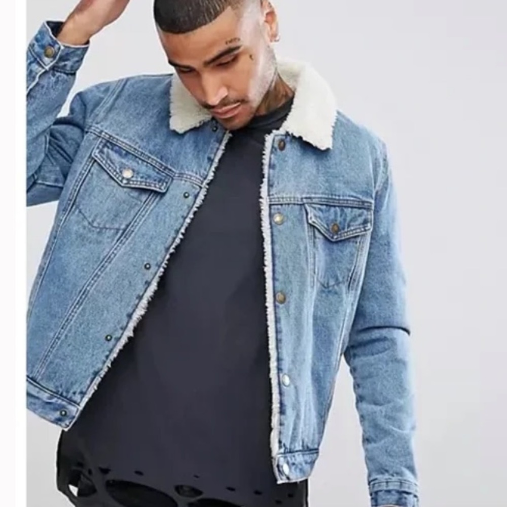 Men's Sherpa Jean Jacket Cotton Denim Classic Fit
